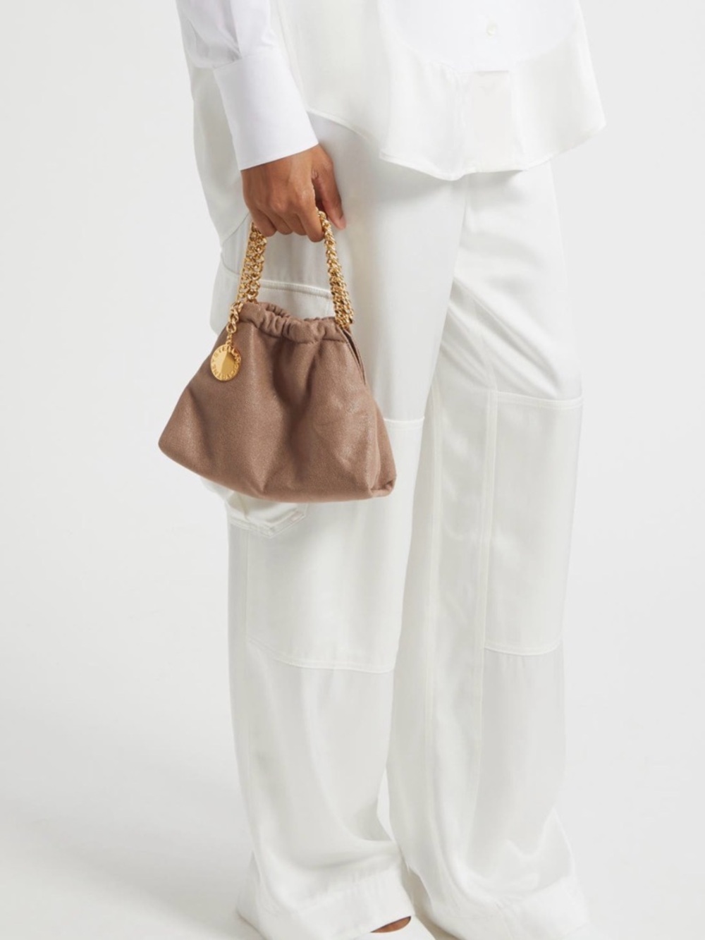 Stella McCartney Shimmery Taupe Shoulder Pouch with Gold Chain - Picture 6 of 6
